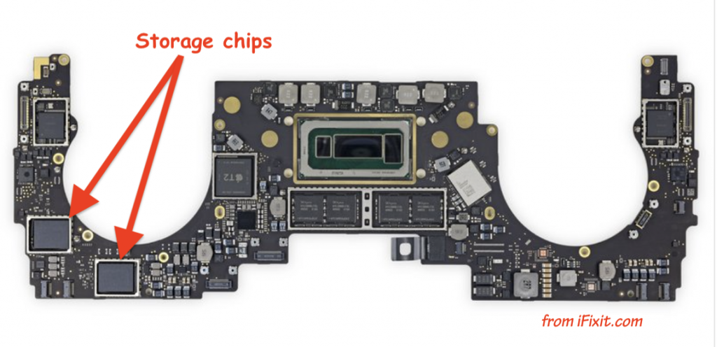 Where are the soldered NAND chips, SSD, on a MacBook Pro logic board